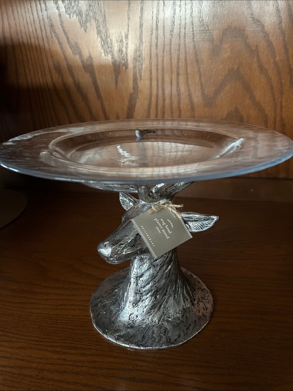 RARE Pottery Barn Stag Deer
Head Cake Stand Pedestal
Glass Platter Retired NWT - Picture 3 of 11